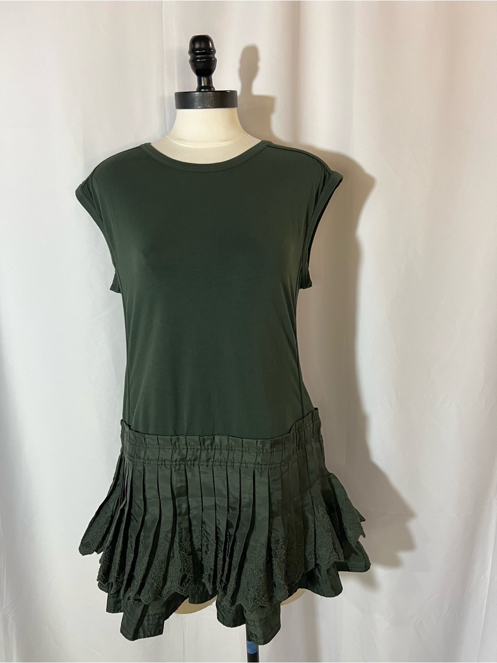 Daily Practice Anthropologie Green Pleated Hem Mini Dress Sz S
